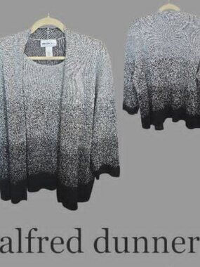 Alfred Dunner Ombre 2 in 1 Shimmer Sweater Cardigan  Metallic Top Womens XL